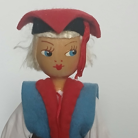 Vintage Polish Folk Art Wooden Peg Doll Hand Painted - Picture 7 of 10